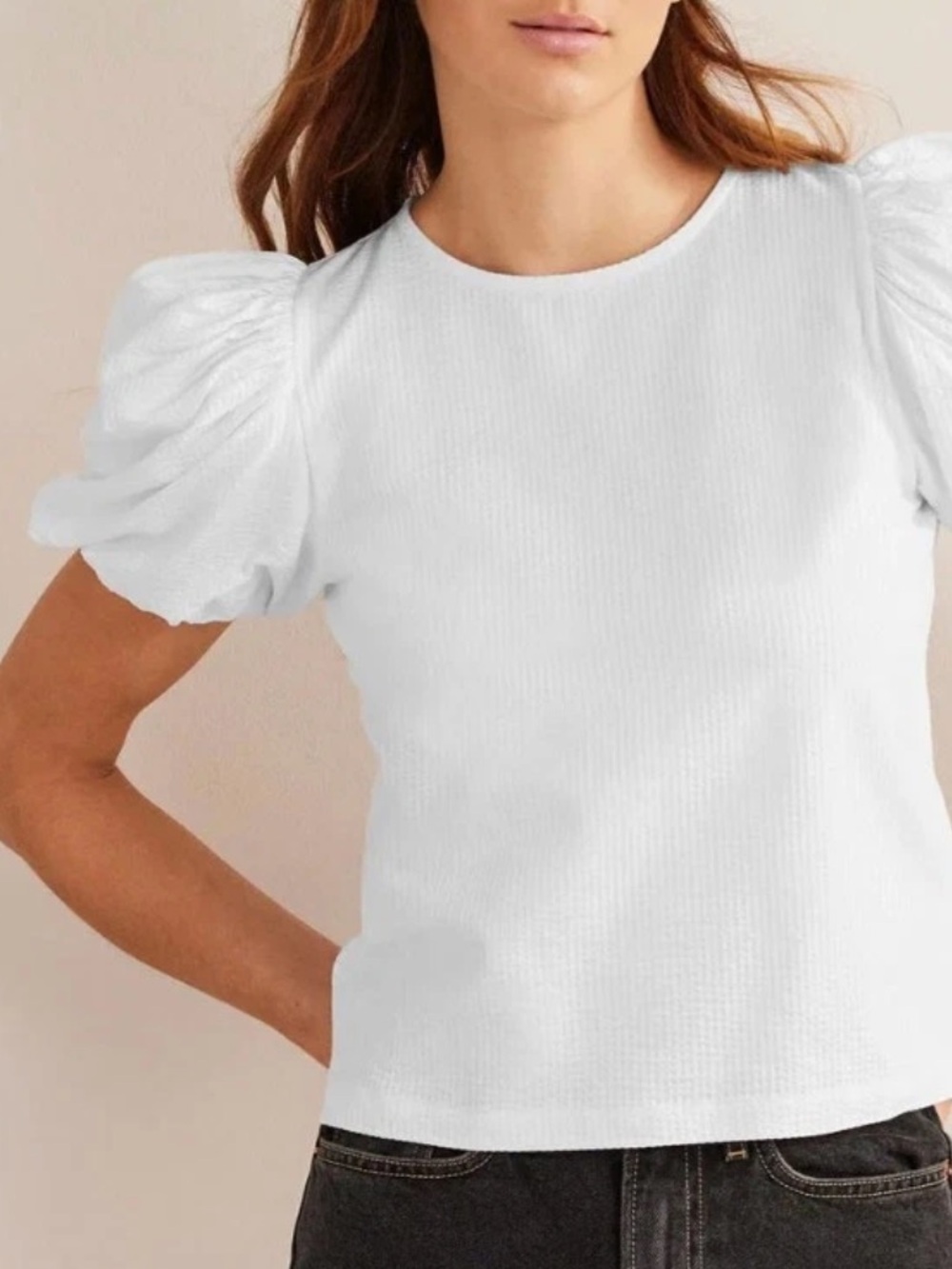 Boden White Textured Puff Sleeve Blouse Women’s Boho Cottagecore Babydoll Top 12